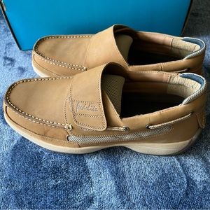 Ped-Lite Mens Leather Diabetic Oliver Boat Shoes Size 11 W Tan Hook Loop Closure